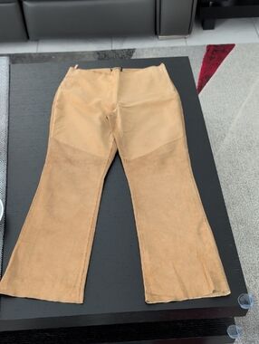 Genuine Suede Leather Camel Tan Flare Bootleg Pants 12  Finity Naturals High Ris